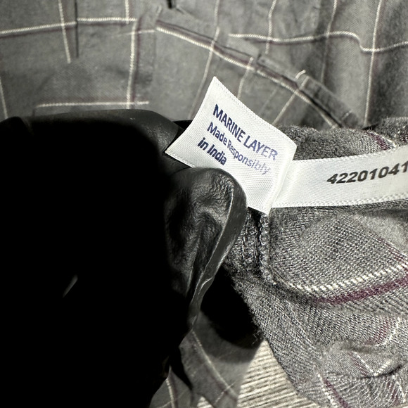 Marine Layer Flannel Button Up Shirt Men's 2XL Gray Windowpane Plaid Balboa - Picture 12 of 14